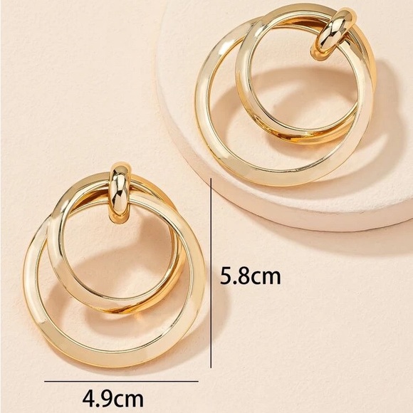 Round Drop Gold Hoop Earrings - Picture 5 of 5